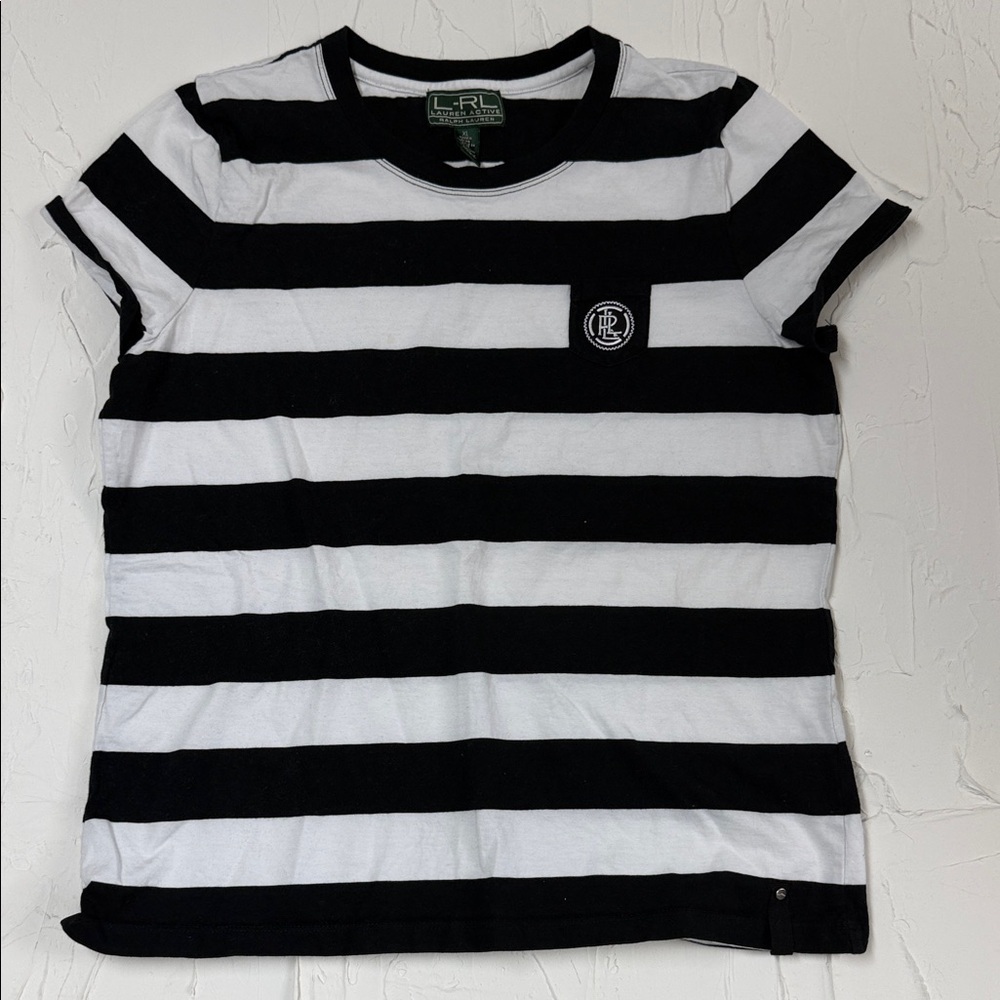 Lauren Ralph Lauren LRL Black and White Striped Short Sleeve Tee XL